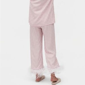 Sleeper Party Pajama Set with Feathers Pink Vichy